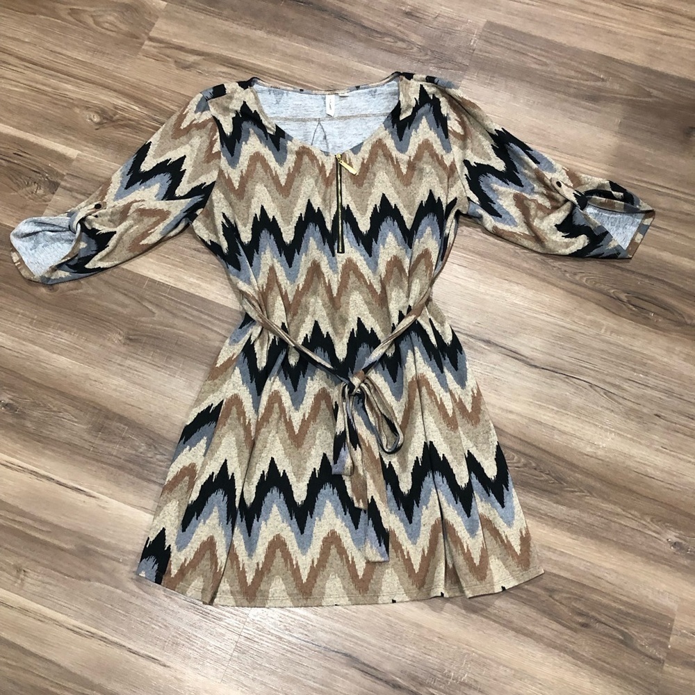Tacera Women’s 3/4 Sleeve multicolored Chevron Print Dress Size 3X